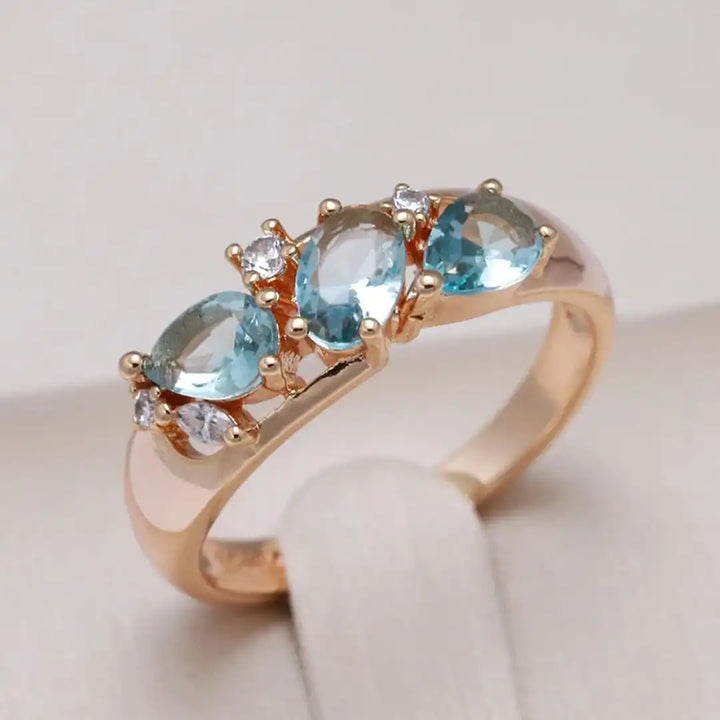 Vintage rose gold blue zircon ring