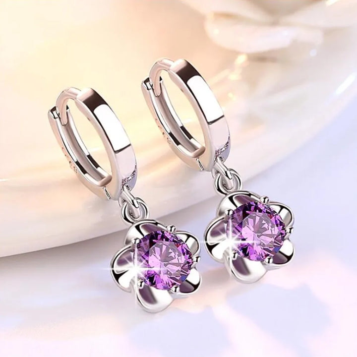 Sterling Silver Earrings with Purple and White Zircon - Haller