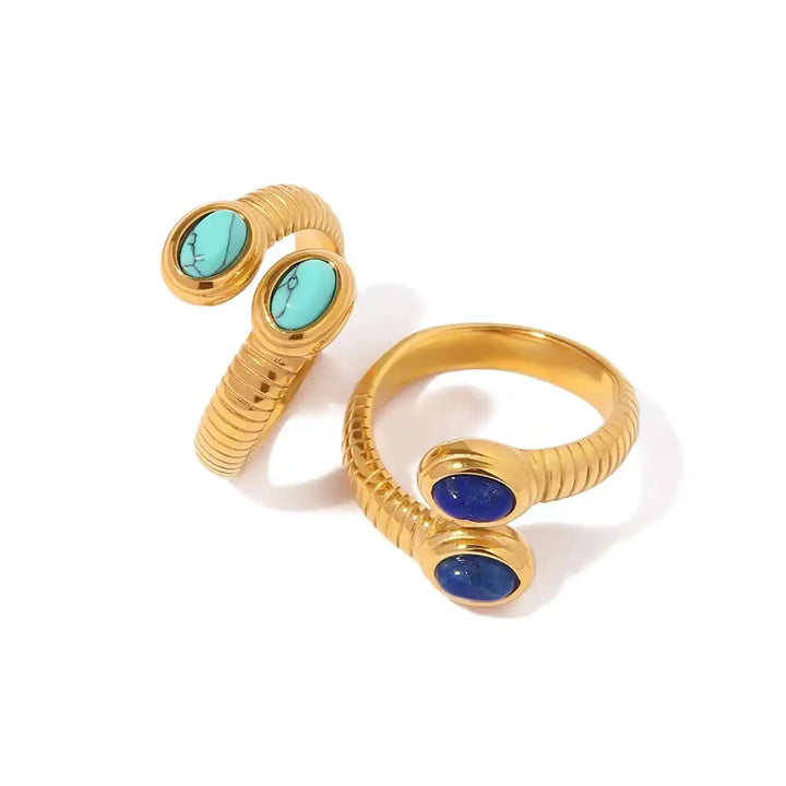 Boho adjustable gold ring with lapis lazuli & turquoise