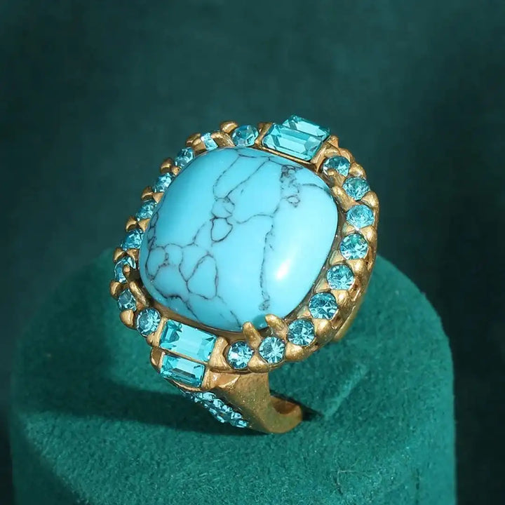 Gold-Tone Turquoise Stone Zirconia Ring