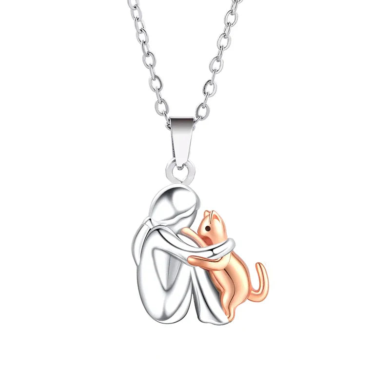 Cat Hugging Pendant Necklace