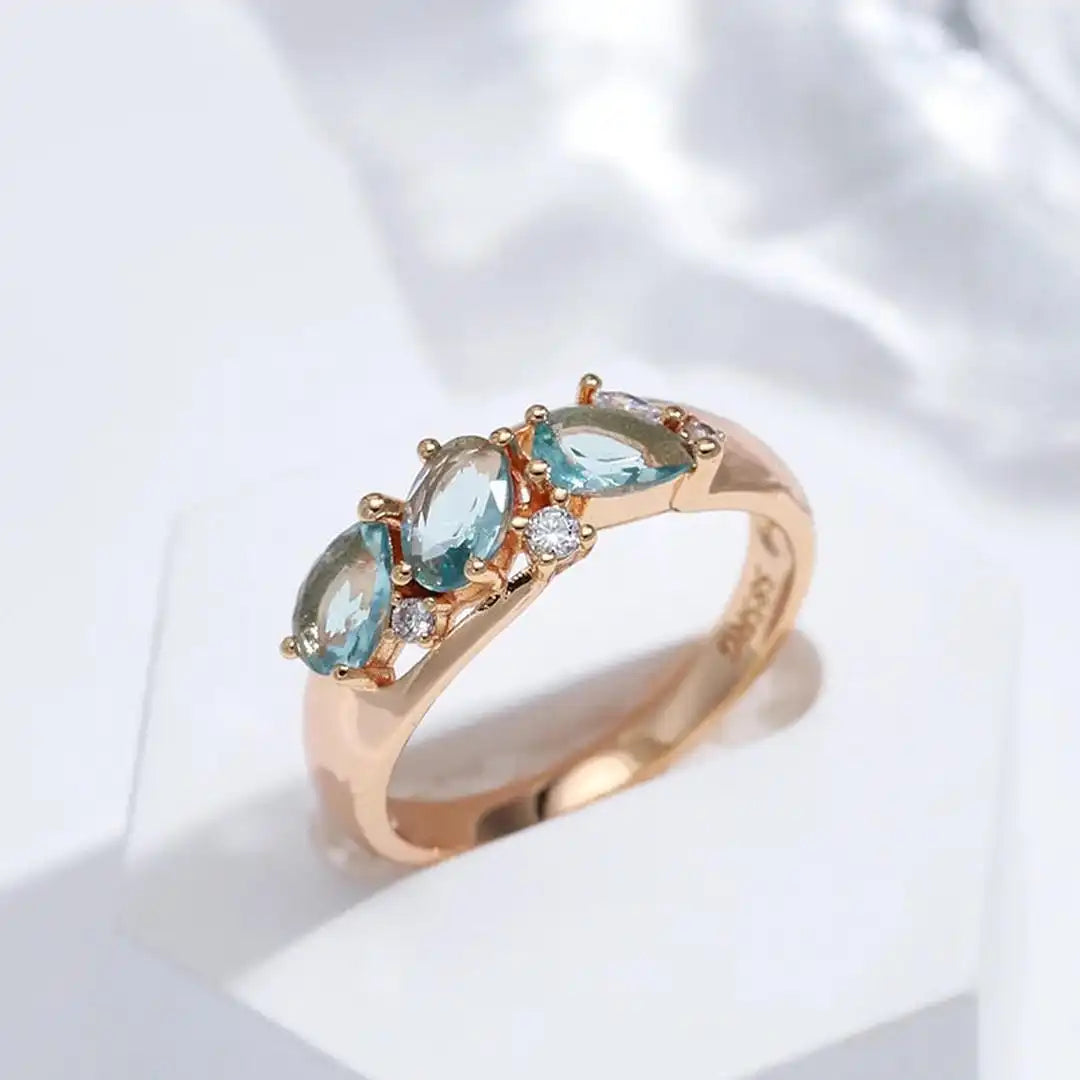 Vintage rose gold blue zircon ring