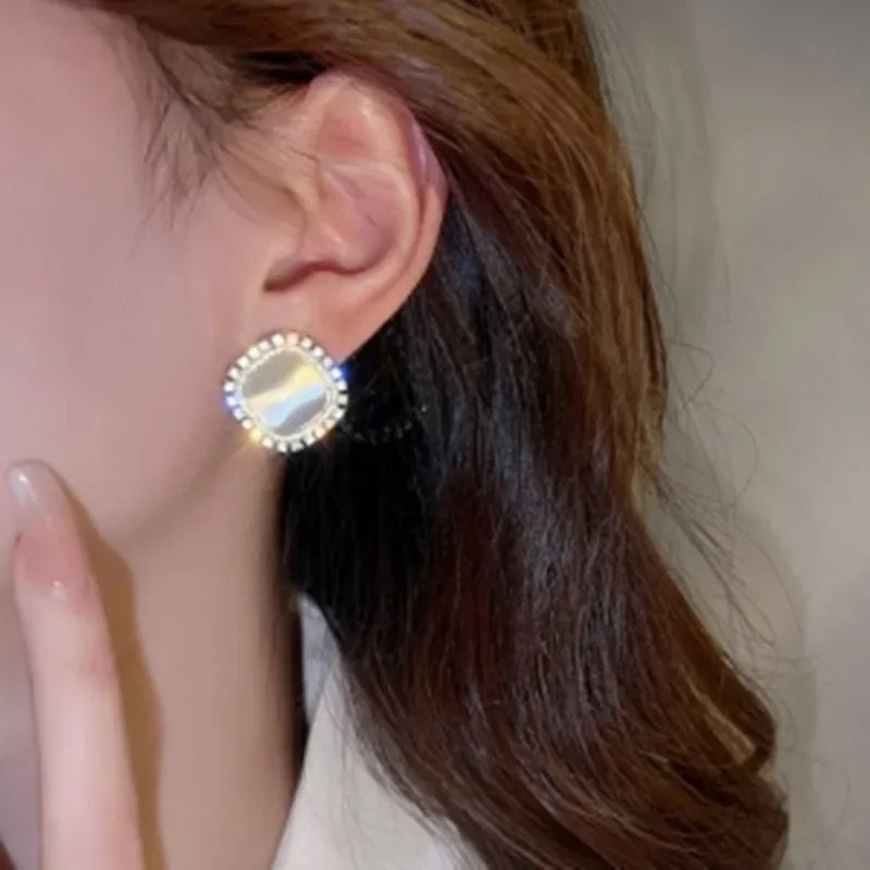 Chic Square Stud Earrings with Opal and Cubic Zirconia - Haller