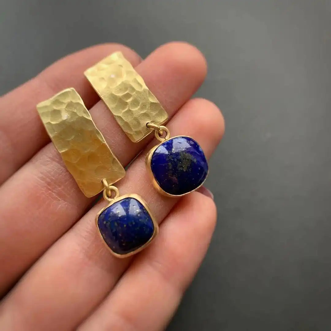 Boho square lapis lazuli drop earrings