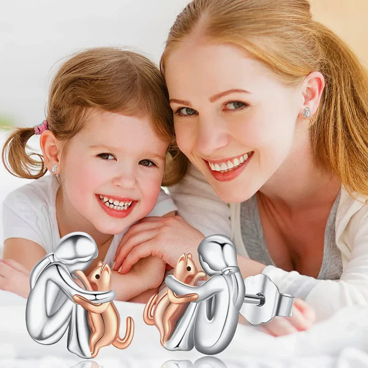 Two-Tone Silver and Gold Cat Hug Earrings