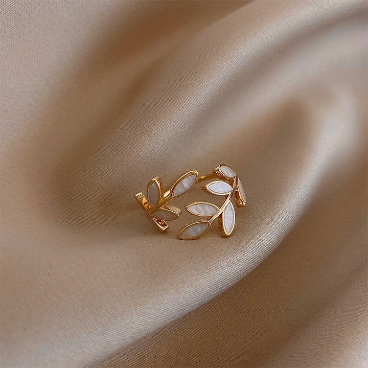 Pure - Adjustable Ring with White Opal Leaf