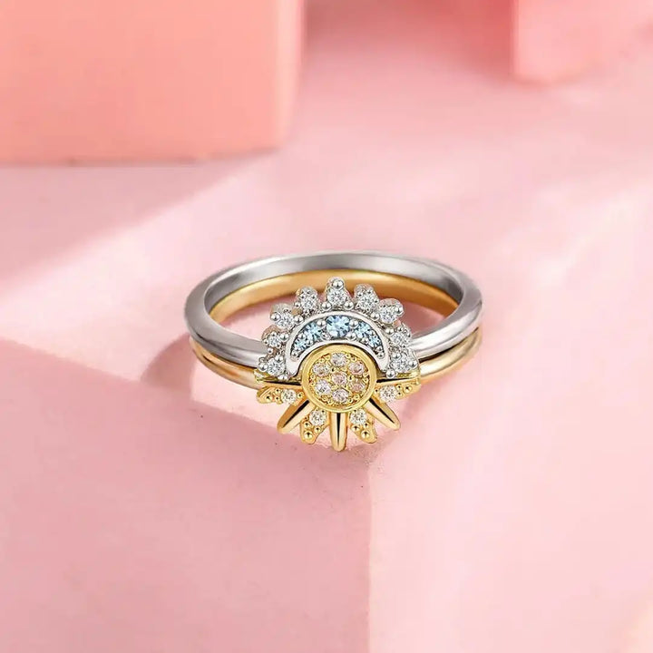 Timeless Silver Zirconia Sun-Moon Ring Set