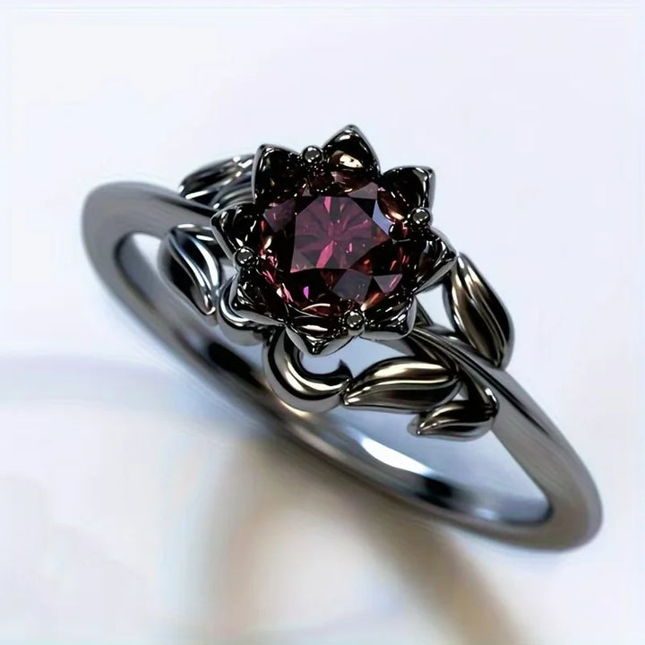 Vintage floral ring with red stone