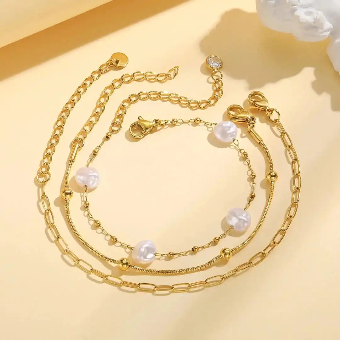 Stackable Gold Pearl Bracelet Set