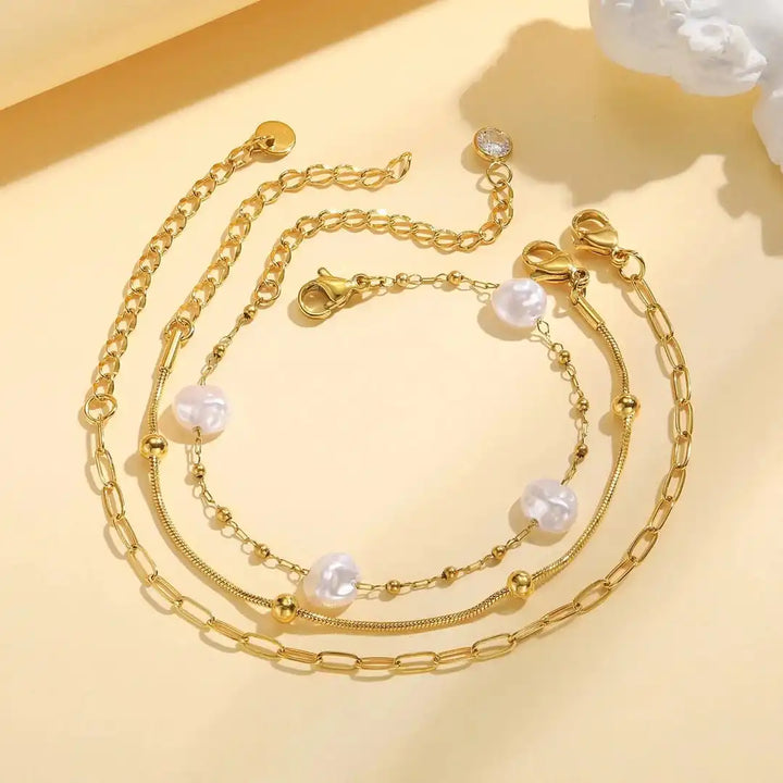 Stackable Gold Pearl Bracelet Set