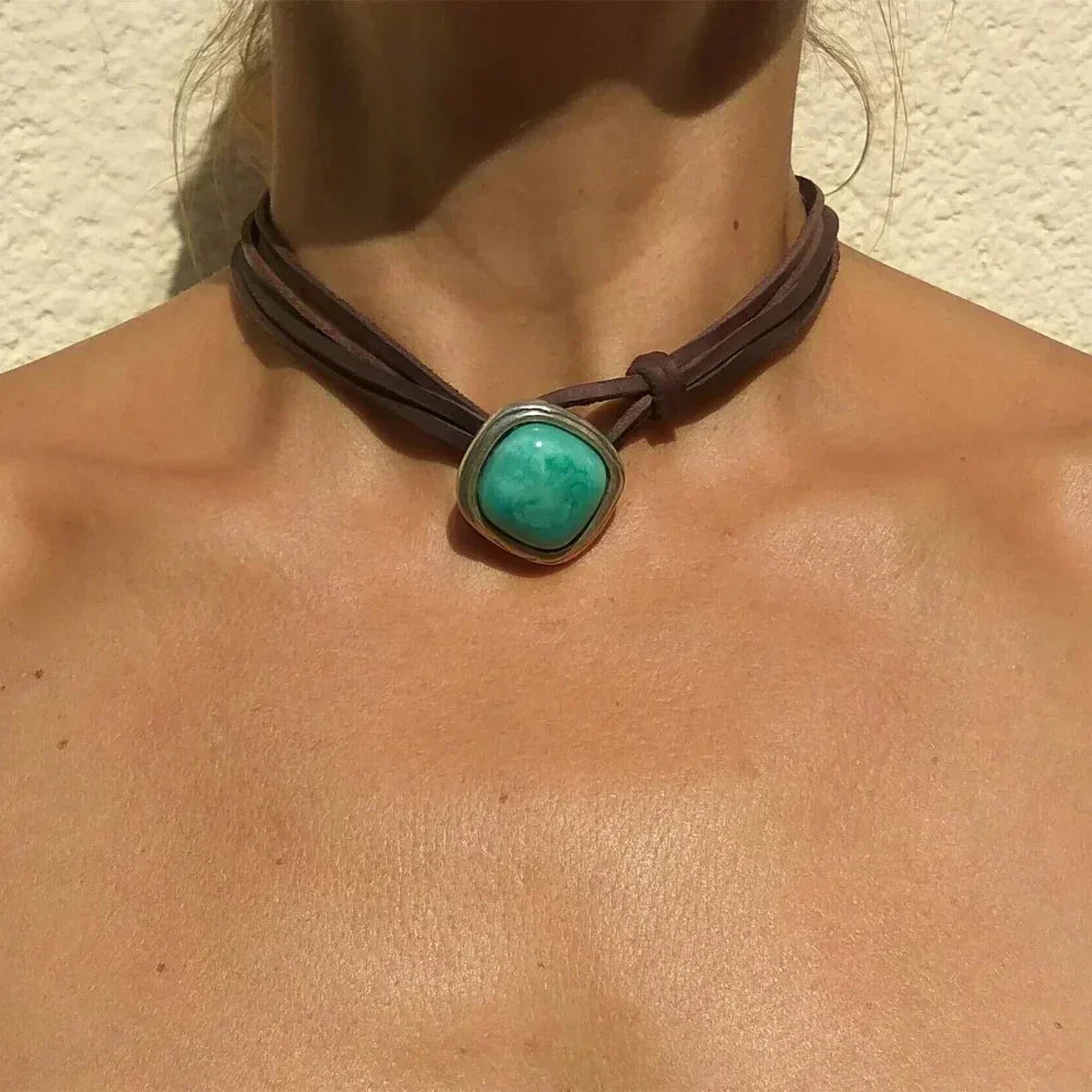 Vintage Boho Turquoise Pendant Necklace