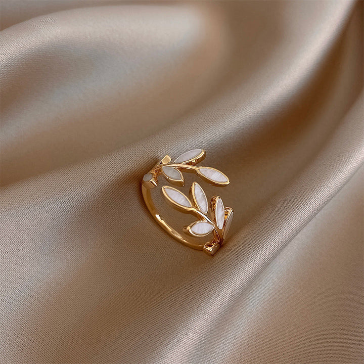 Pure - Adjustable Ring with White Opal Leaf