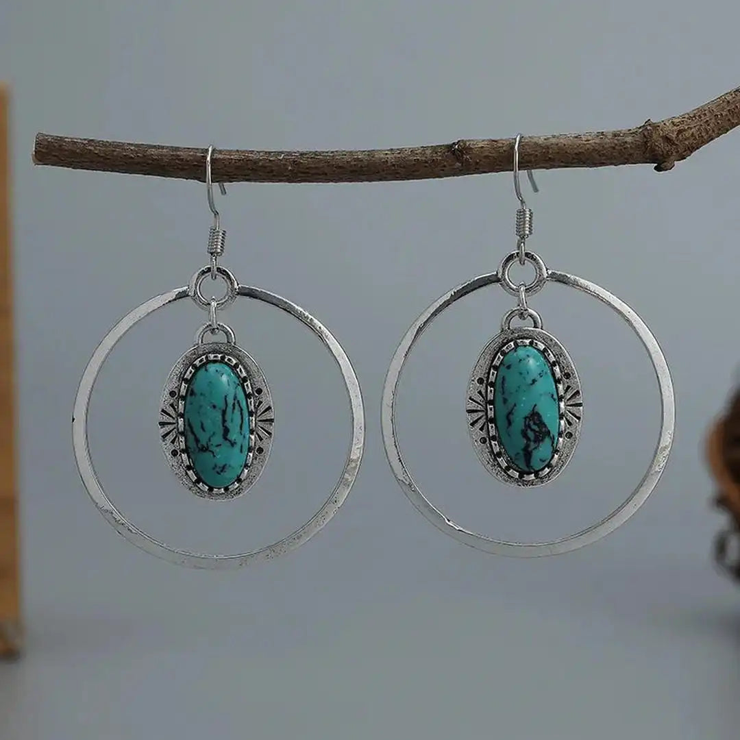 Vintage silver drop earrings with inlaid turquoise