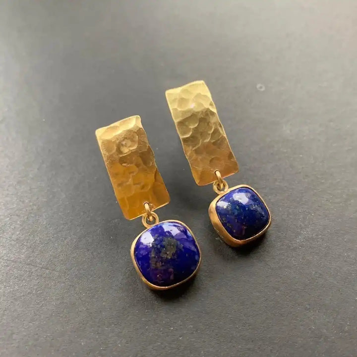 Boho square lapis lazuli drop earrings
