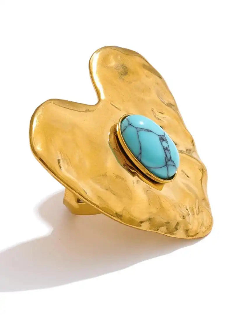 Vintage Gold Turquoise Heart Set - Earrings, Ring & Bracelet