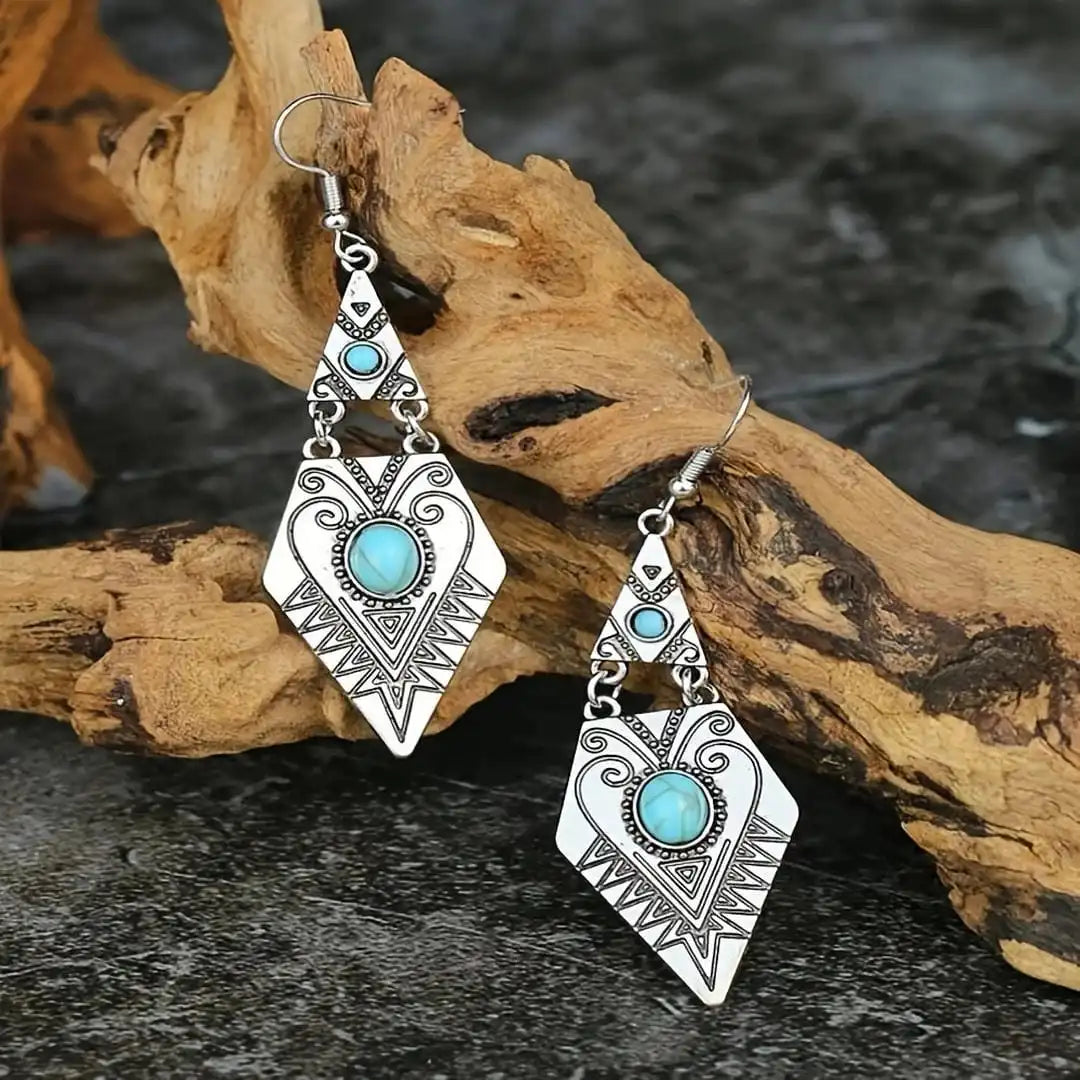 Vintage Boho Turquoise Diamond Earrings