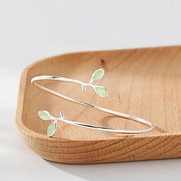 Timeless silver opal leaf bangle