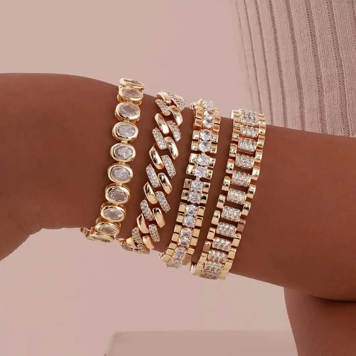 Adjustable Gold-Tone Solid Zirconia Bracelet Set