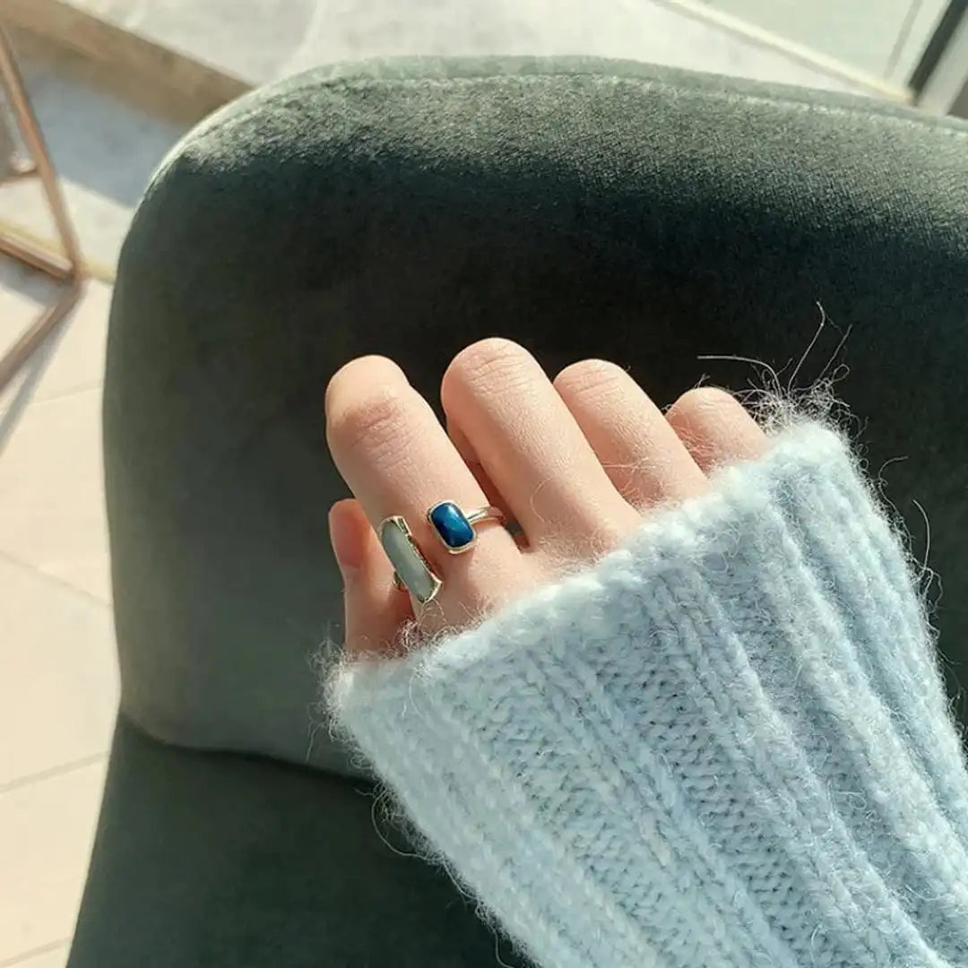 Boho adjustable ring with blue gemstone