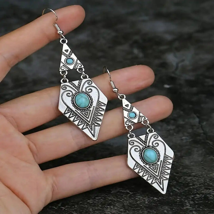 Vintage Boho Turquoise Diamond Earrings