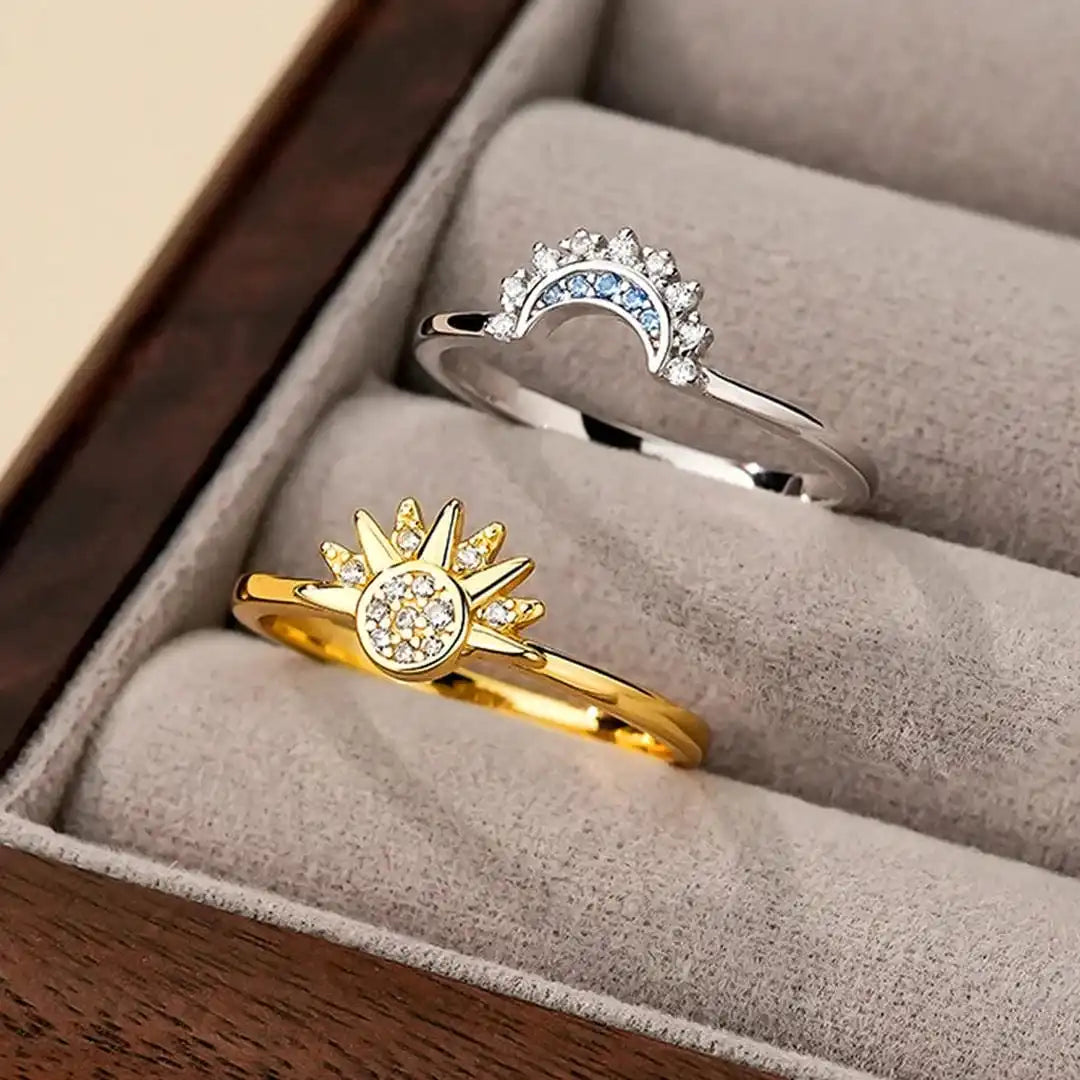 Timeless Silver Zirconia Sun-Moon Ring Set