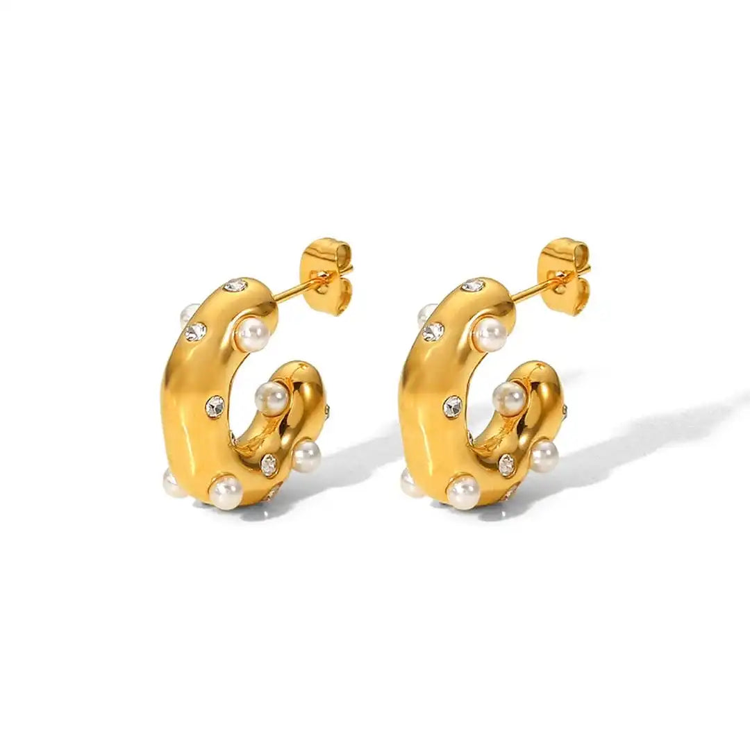 Shimmering round gold zircon hoop earrings