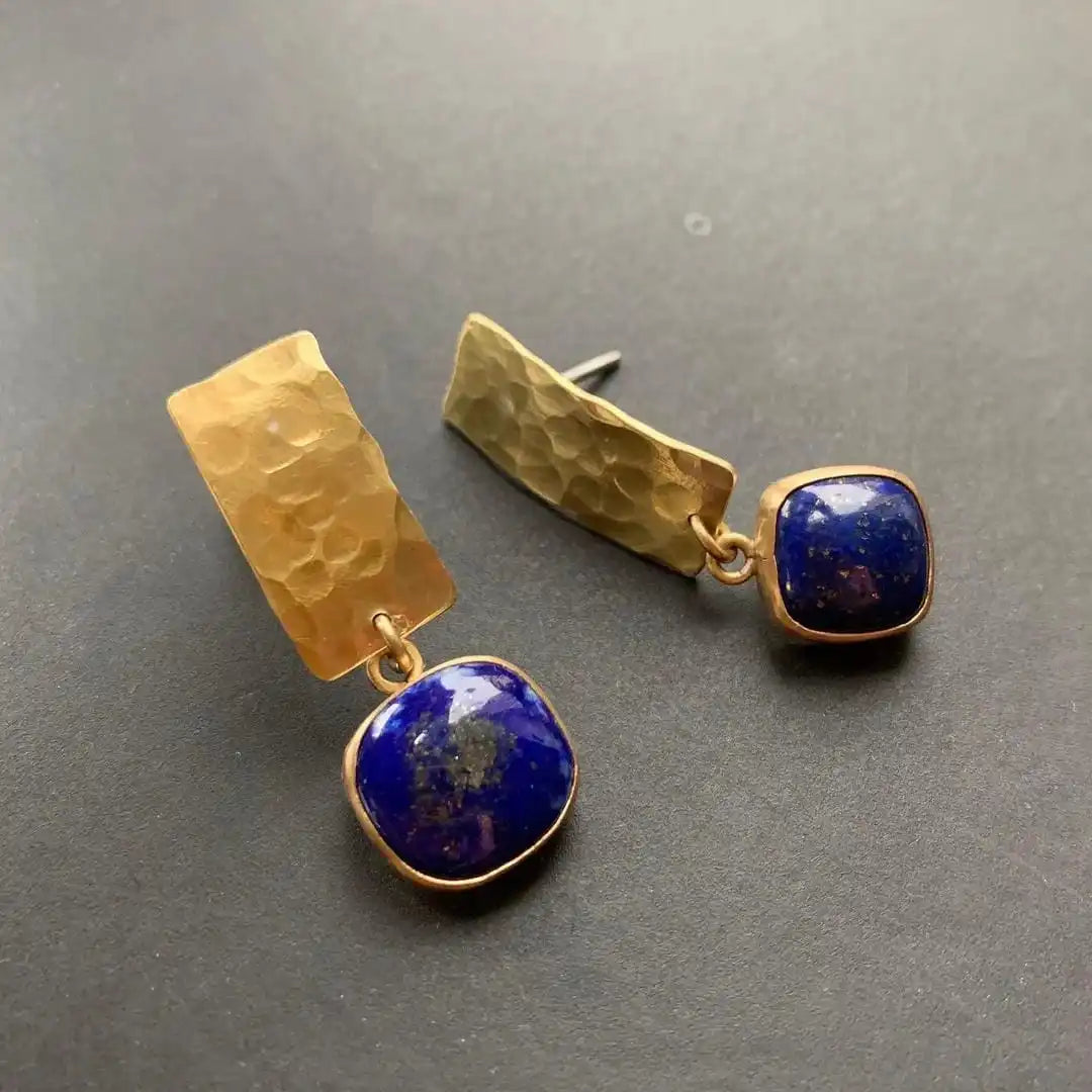 Boho square lapis lazuli drop earrings