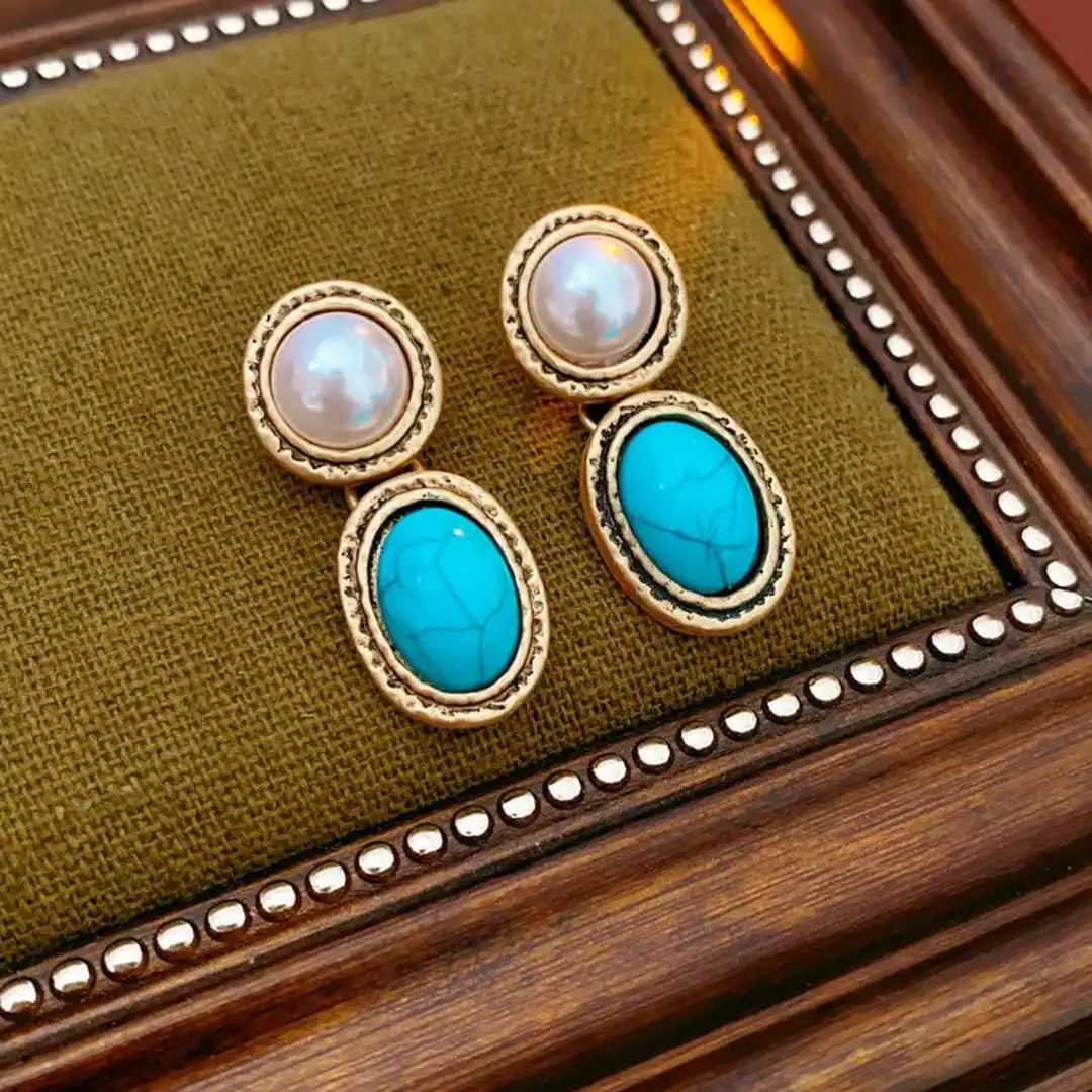 Turquoise & Pearl Antique Gold Statement Set