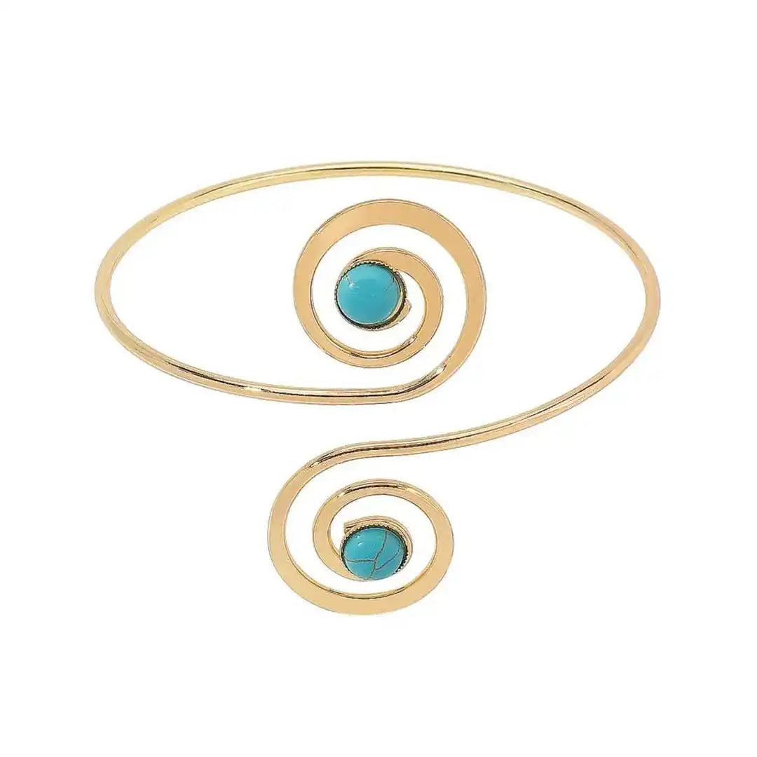 Boho Silver Half-Moon Turquoise Bangle