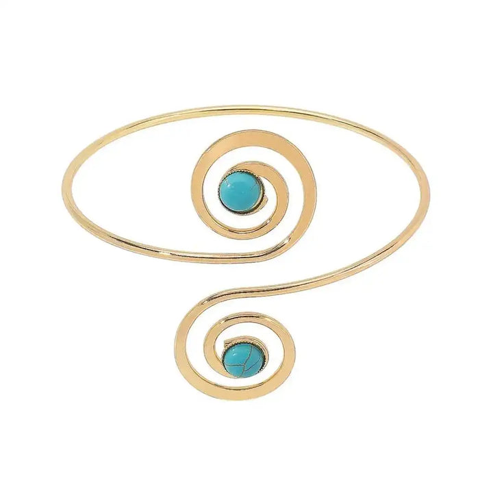 Boho Silver Half-Moon Turquoise Bangle