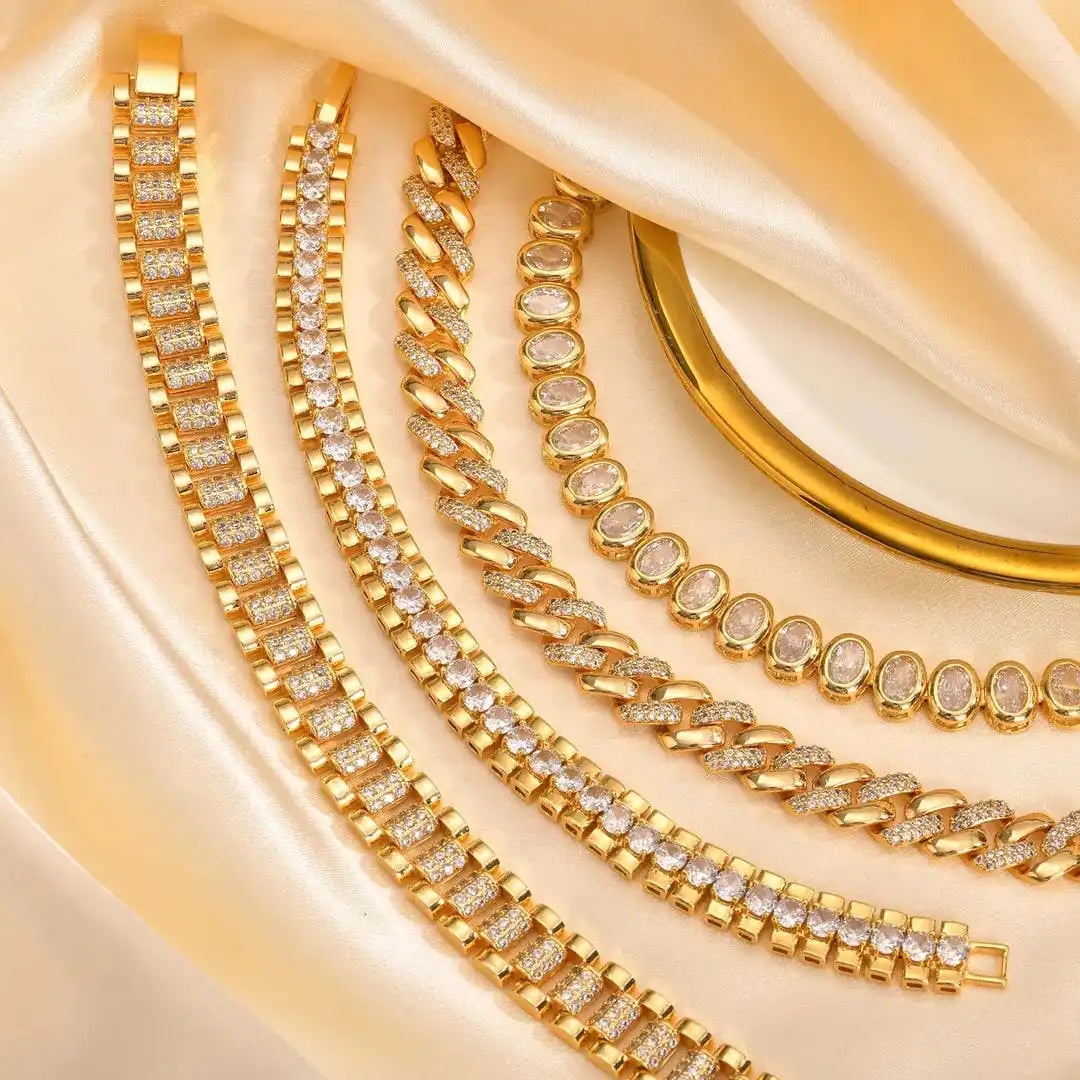 Adjustable Gold-Tone Solid Zirconia Bracelet Set