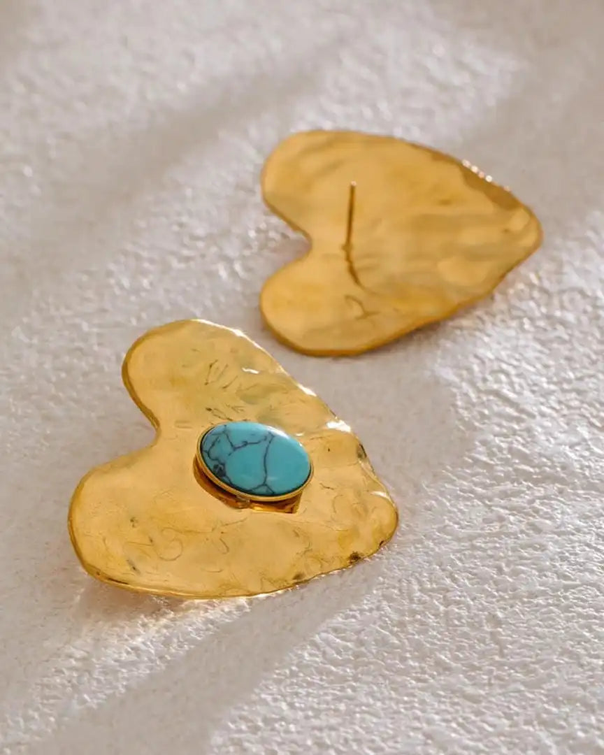 Vintage Gold Turquoise Heart Set - Earrings, Ring & Bracelet