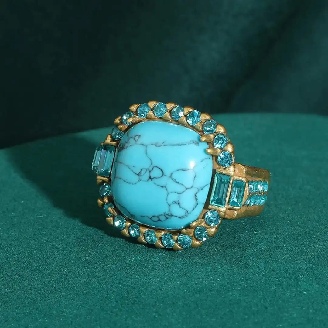 Gold-Tone Turquoise Stone Zirconia Ring