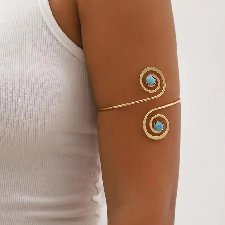 Boho Silver Half-Moon Turquoise Bangle
