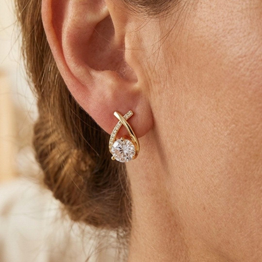 Luxurious Intertwined Zirconia Drop Stud Earrings