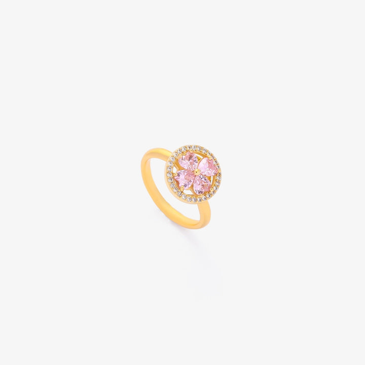 Pink Heart-Blossom Bezel Setting | Gold