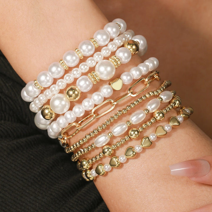 Premium Pearl Stacked Bracelet 9-Piece Set