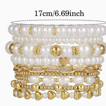 Premium Pearl Stacked Bracelet 9-Piece Set