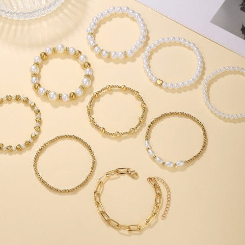Premium Pearl Stacked Bracelet 9-Piece Set
