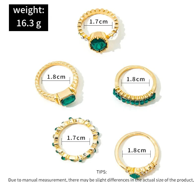 Zarina Exquisite Emerald and Gold Ring Set