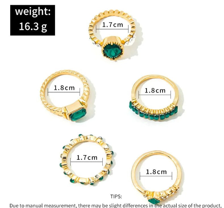 Zarina Exquisite Emerald and Gold Ring Set