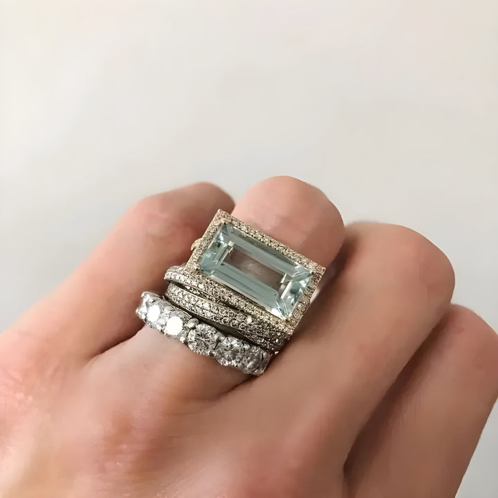 Vintage Silver Ring Set with Turquoise Glass (3 Rings)