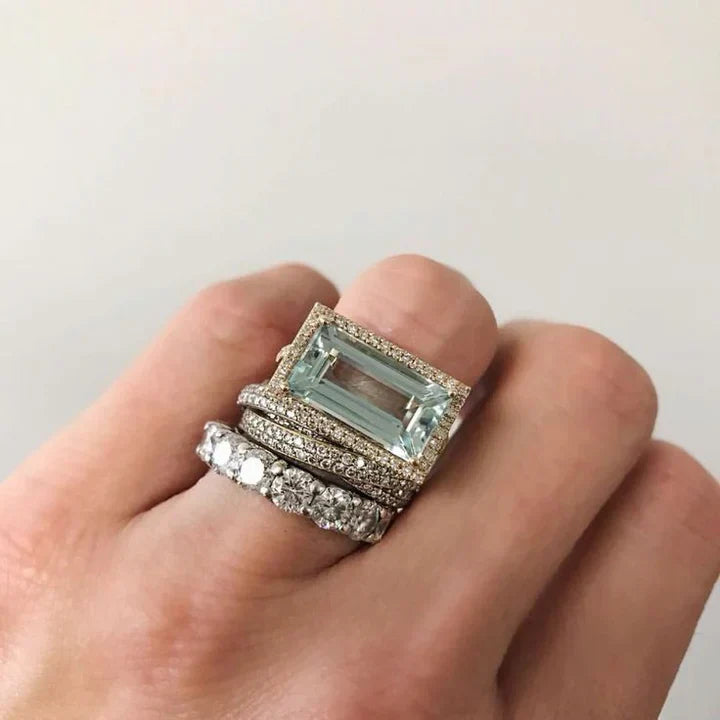 Vintage Silver Ring Set with Turquoise Glass
