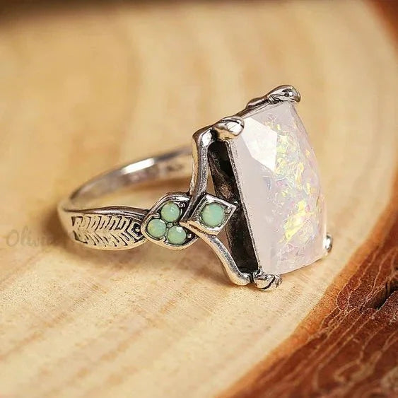Vintage silver ring with white opal