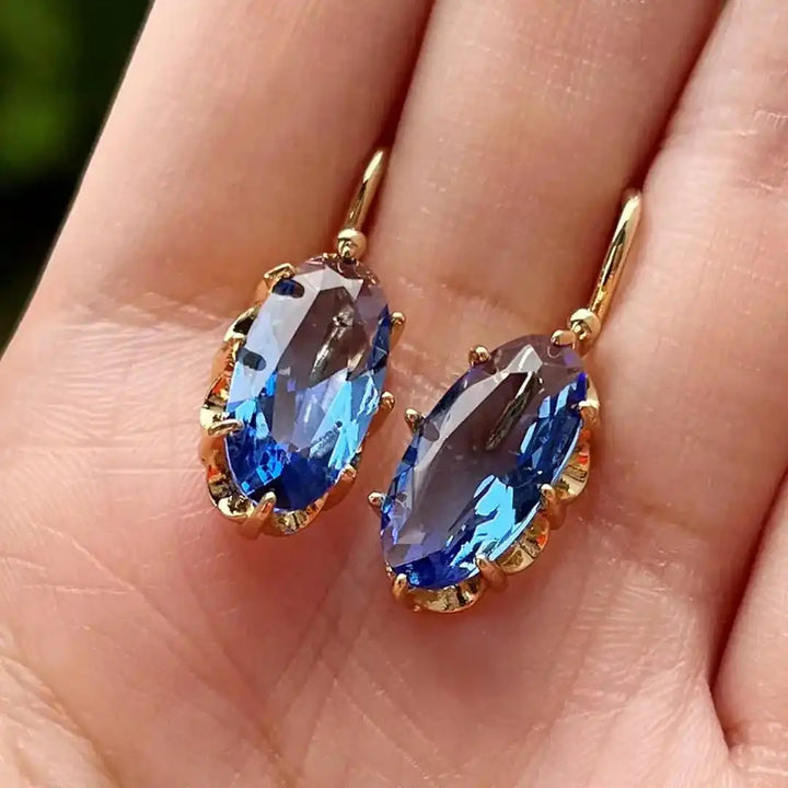 Gold Blue Flower Earrings