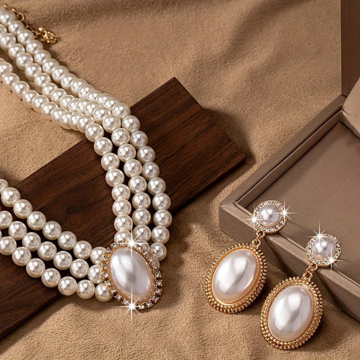Classic pearl strand jewelry set