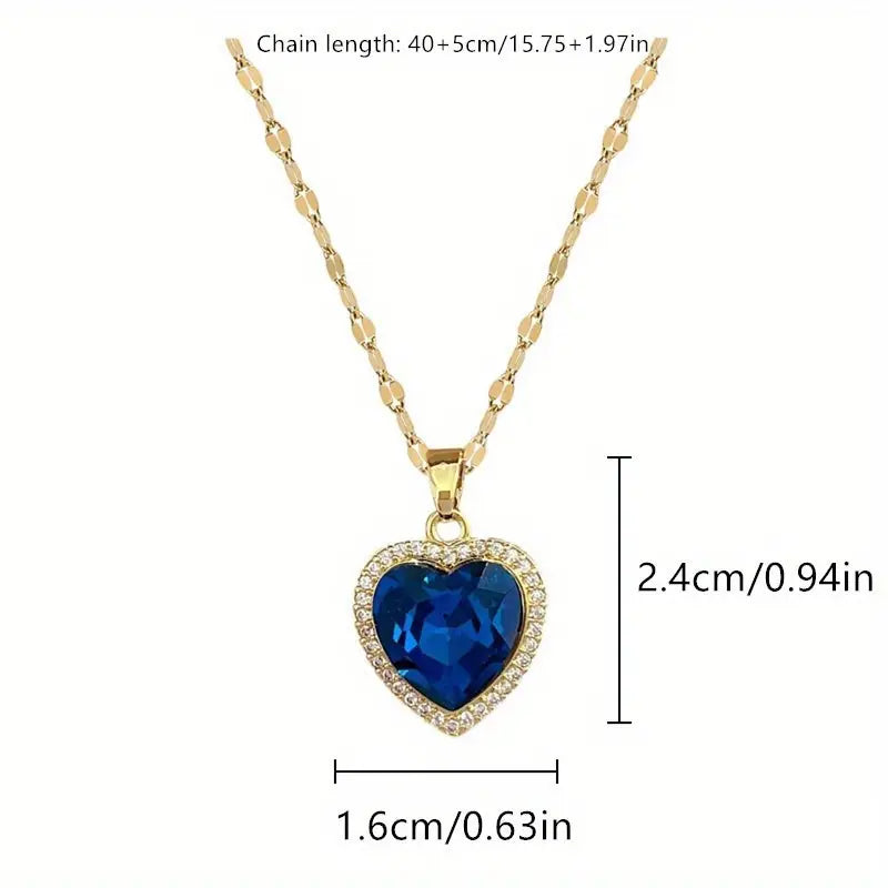 Blue Sapphire Heart Halo Pendant Necklace - Gold