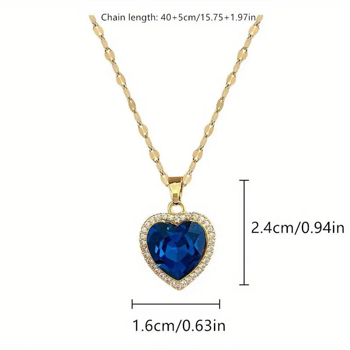 Blue Sapphire Heart Halo Pendant Necklace - Gold