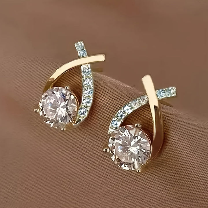 Gold Cross Stud Earrings with Cubic Zirconia - Haller