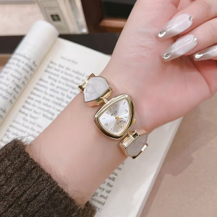 Gold Pearl-Stone Wristwatch